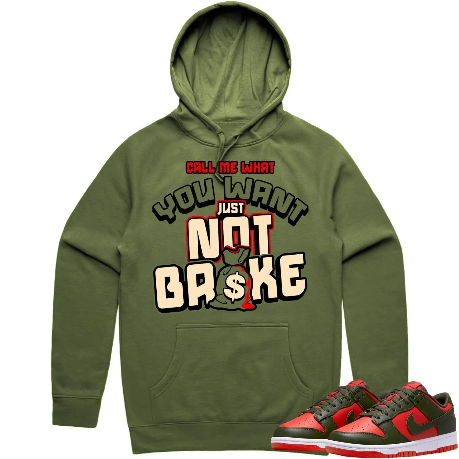 Mystic Red Dunks Hoodie to Match - OLIVE NOT BROKE