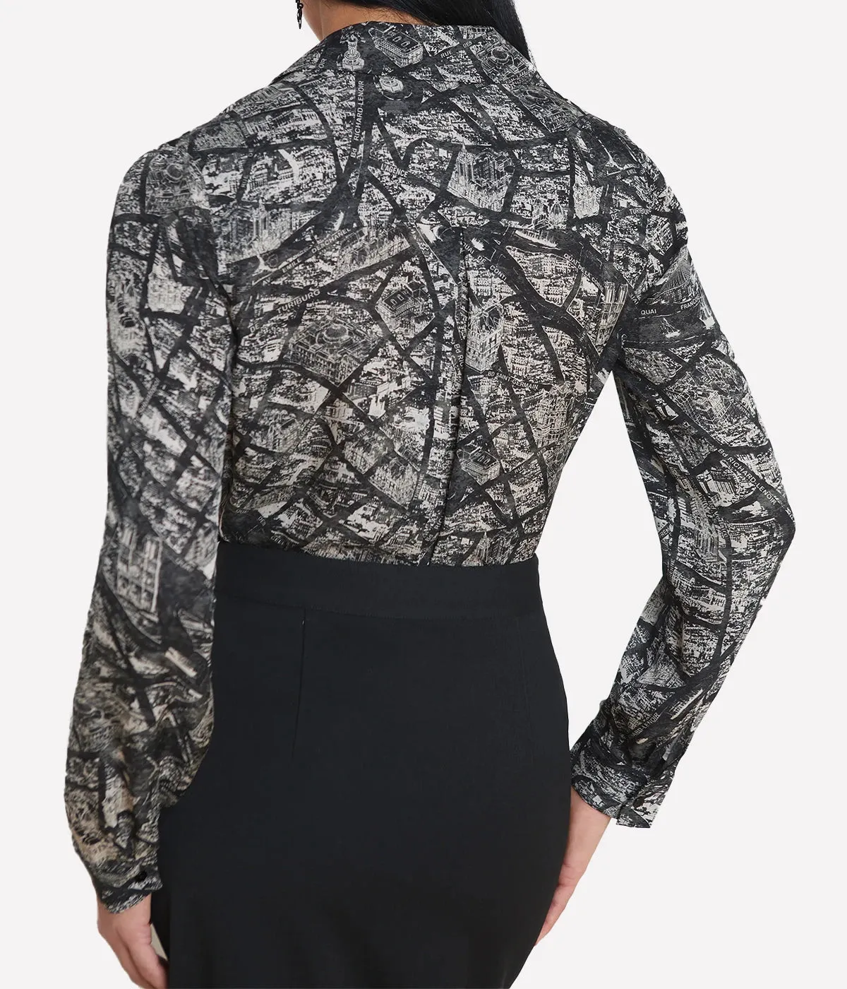 Nina Longsleeve Blouse in Black Ecru Map of Paris