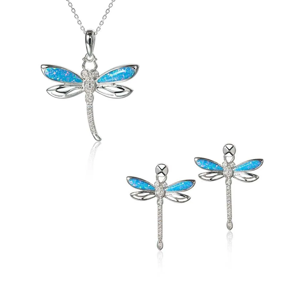 Opal Island Dragonfly Pendant & Earrings Set