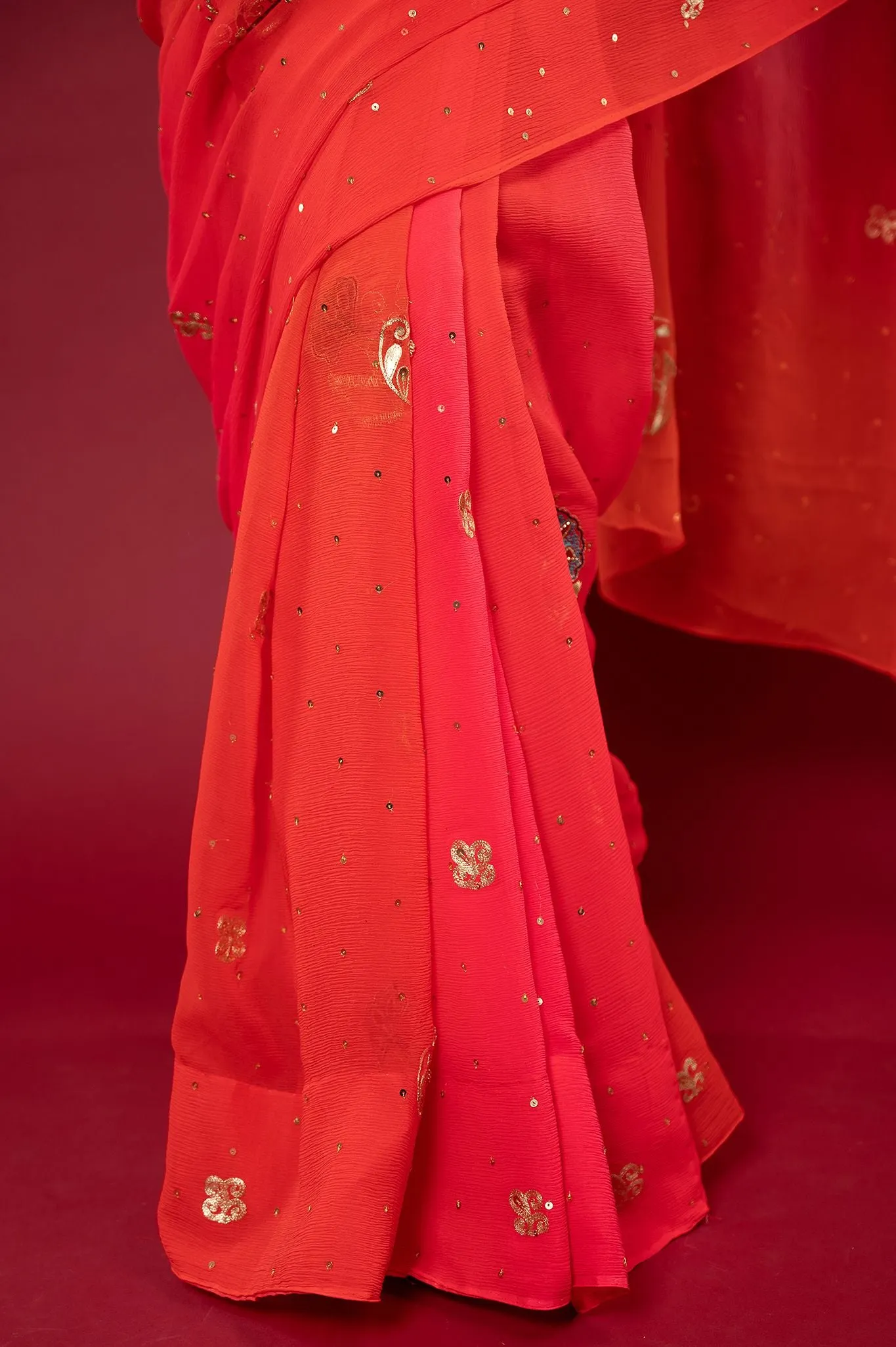 Orange Shaded Real Silver work Saree