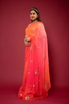 Orange Shaded Real Silver work Saree