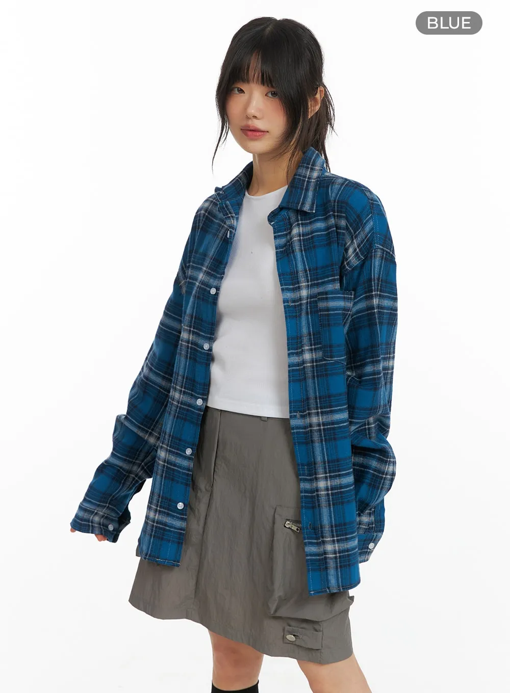 Oversized Checkered Button-Up CM413