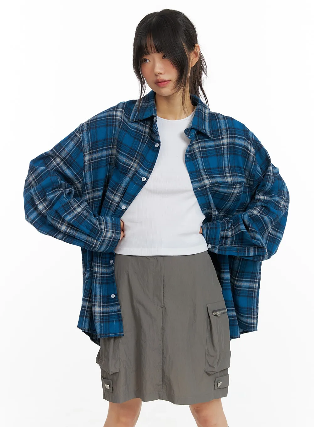 Oversized Checkered Button-Up CM413