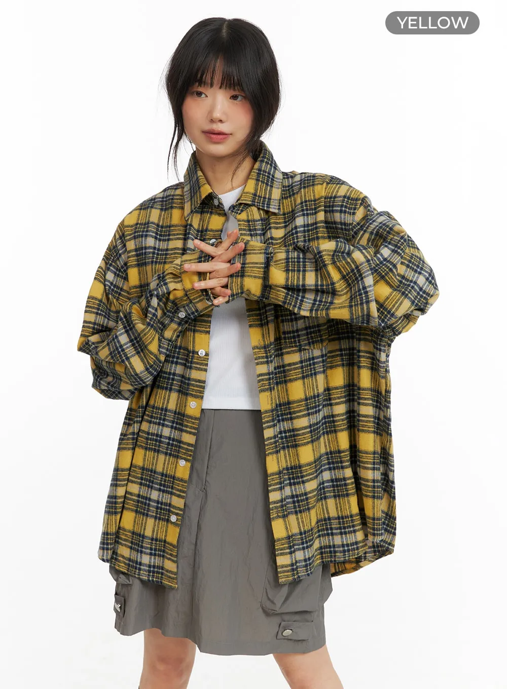 Oversized Checkered Button-Up CM413