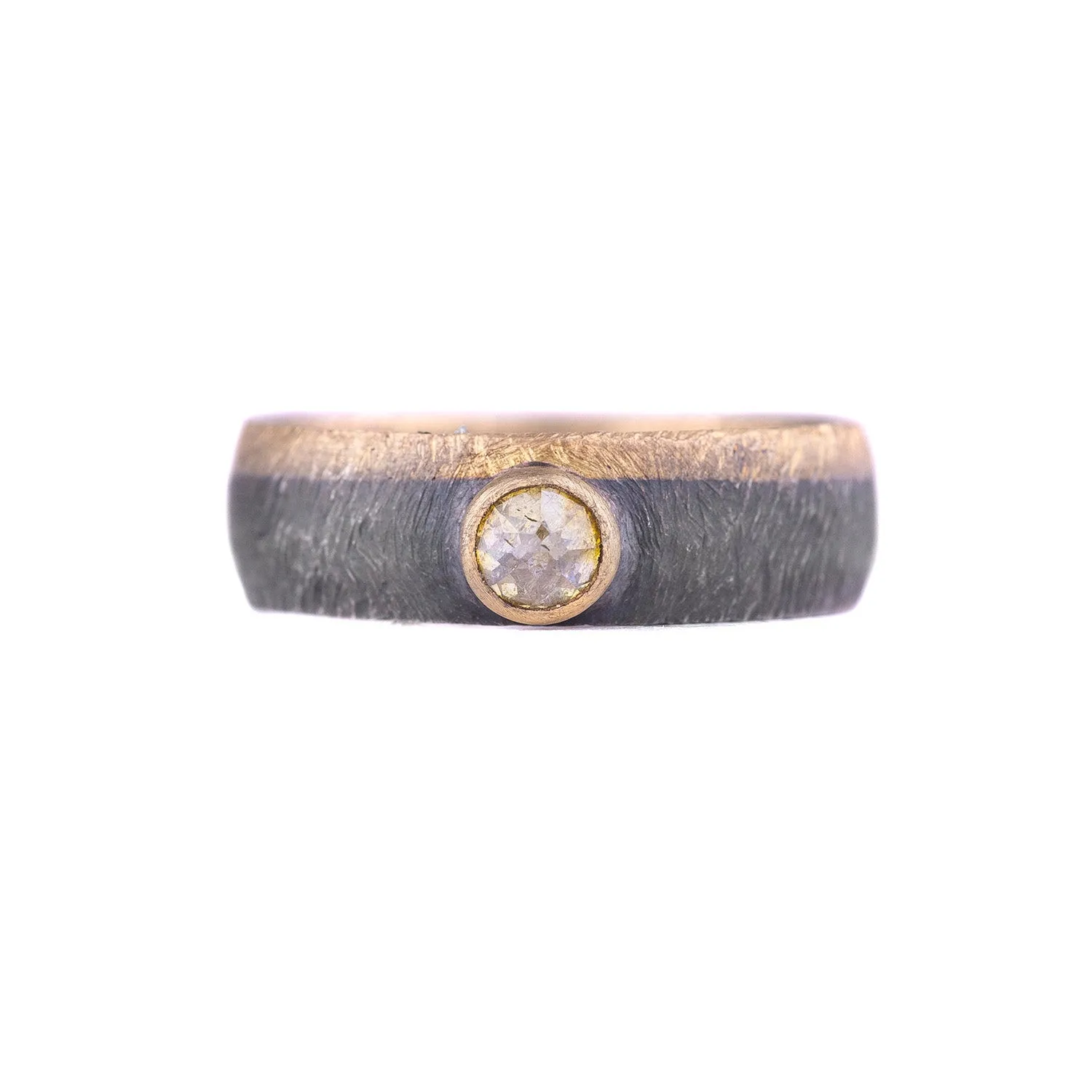 Oxidized Sterling Silver and Gold Band with Yellow Diamond by Heather Guidero