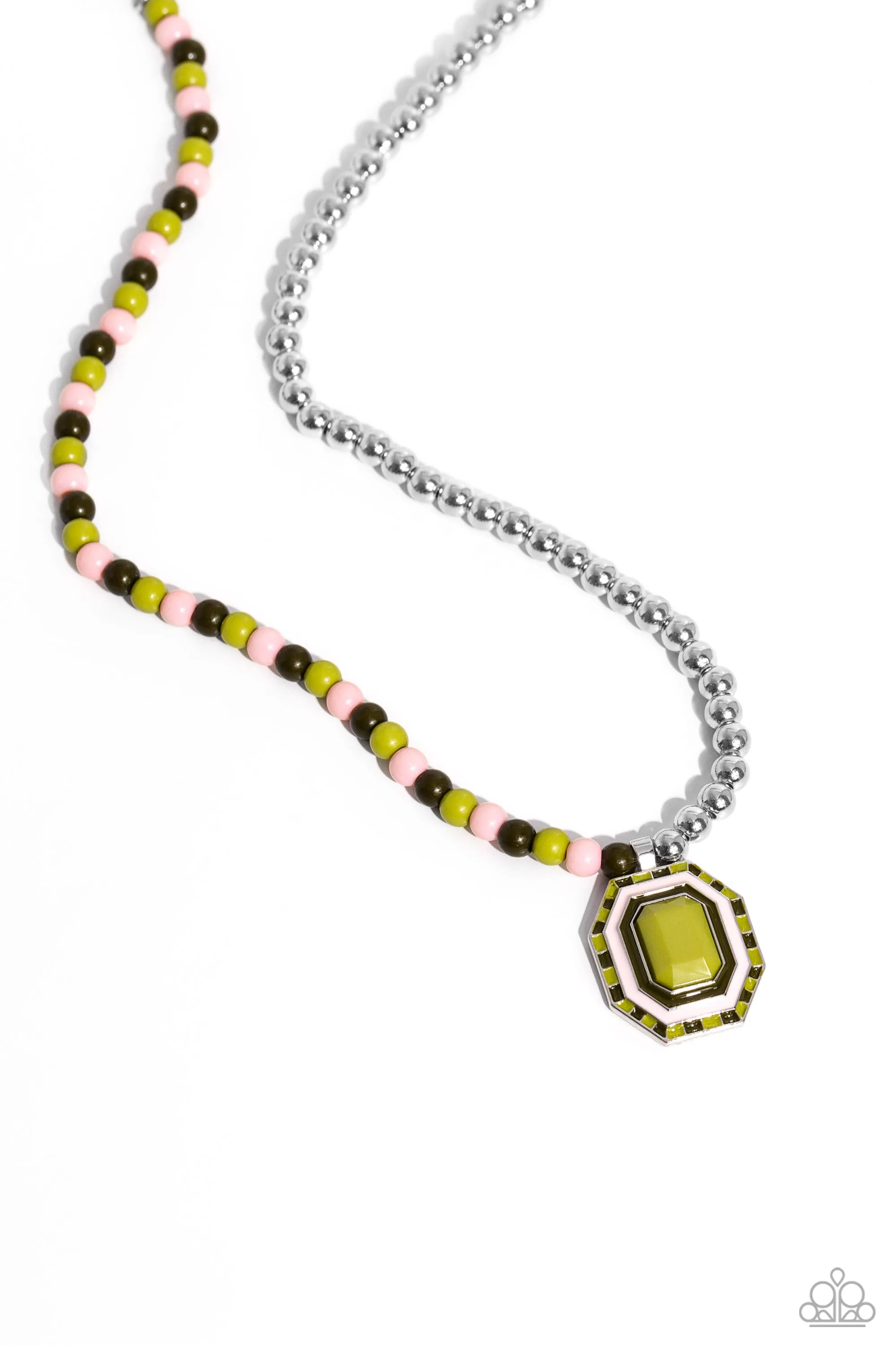 Paparazzi Contrasting Candy Green Necklace & Earring Set