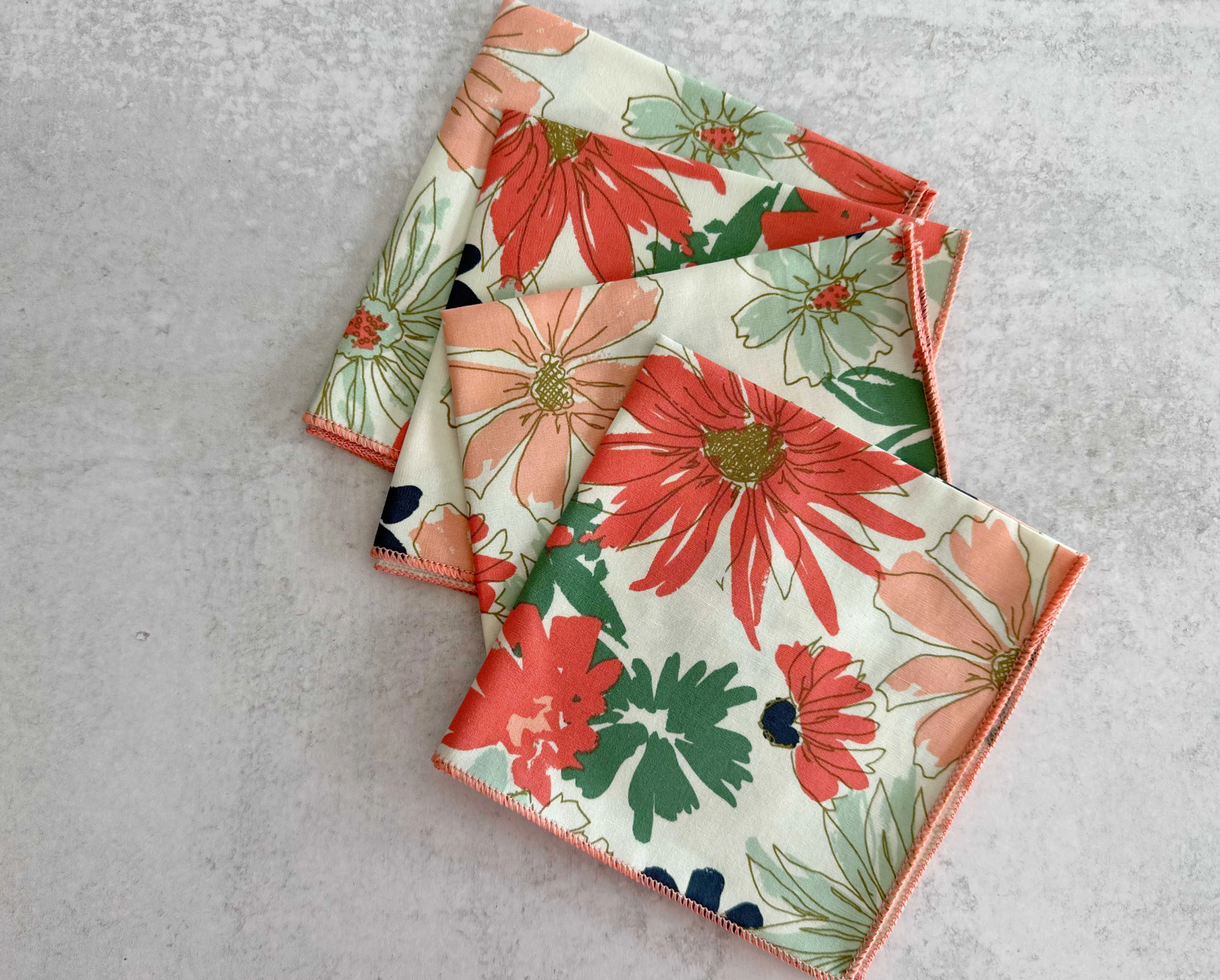 Papaya Floral Cloth Napkins, set of four