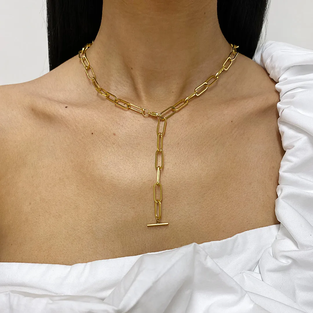 Paper Clip Chain Y-Necklace  with Lobster Lock gold