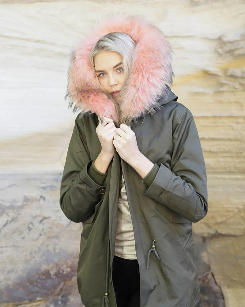 Parka Jacket Green Pink