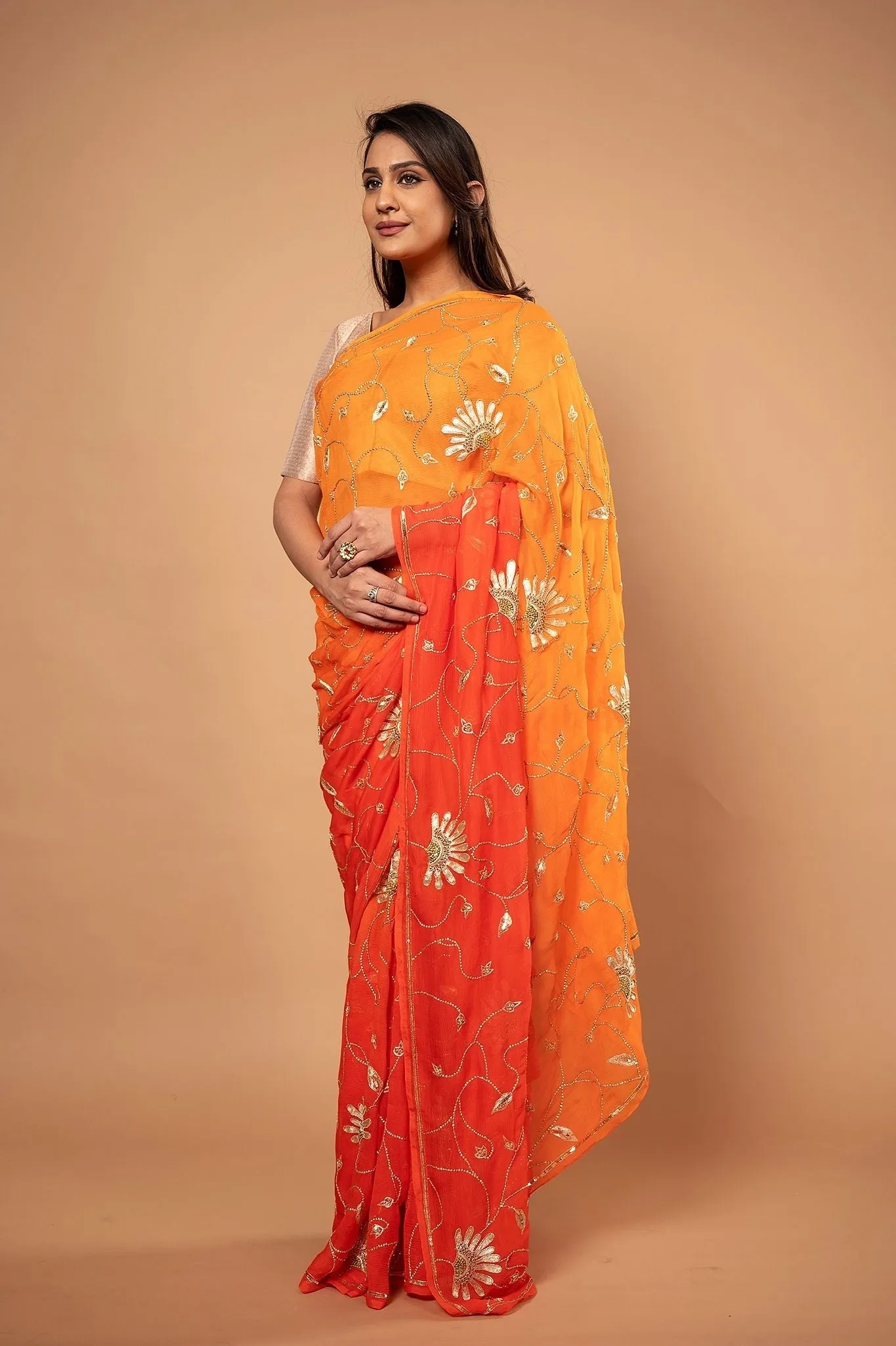 Pure Chiffon Narangi Saree