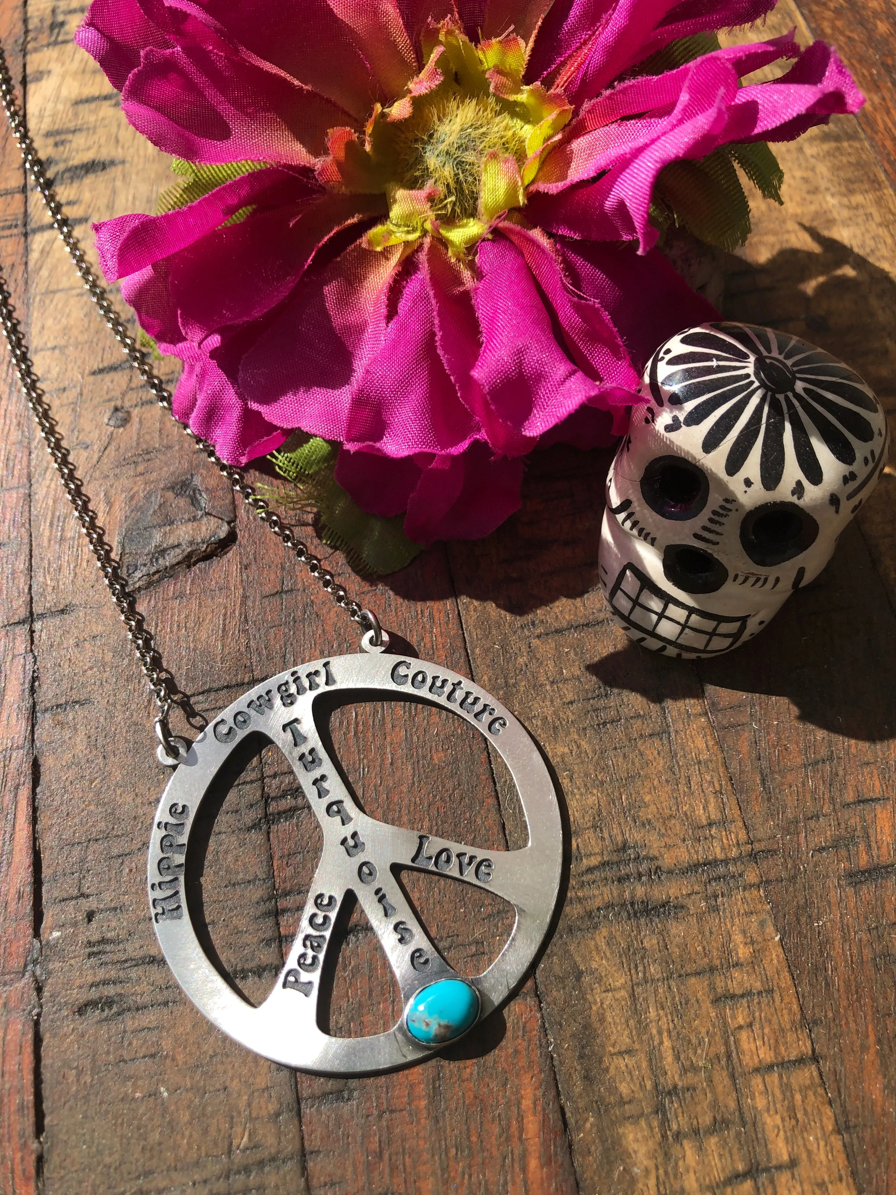 "HCC Peace Sign" Necklace with Kingman Turquoise