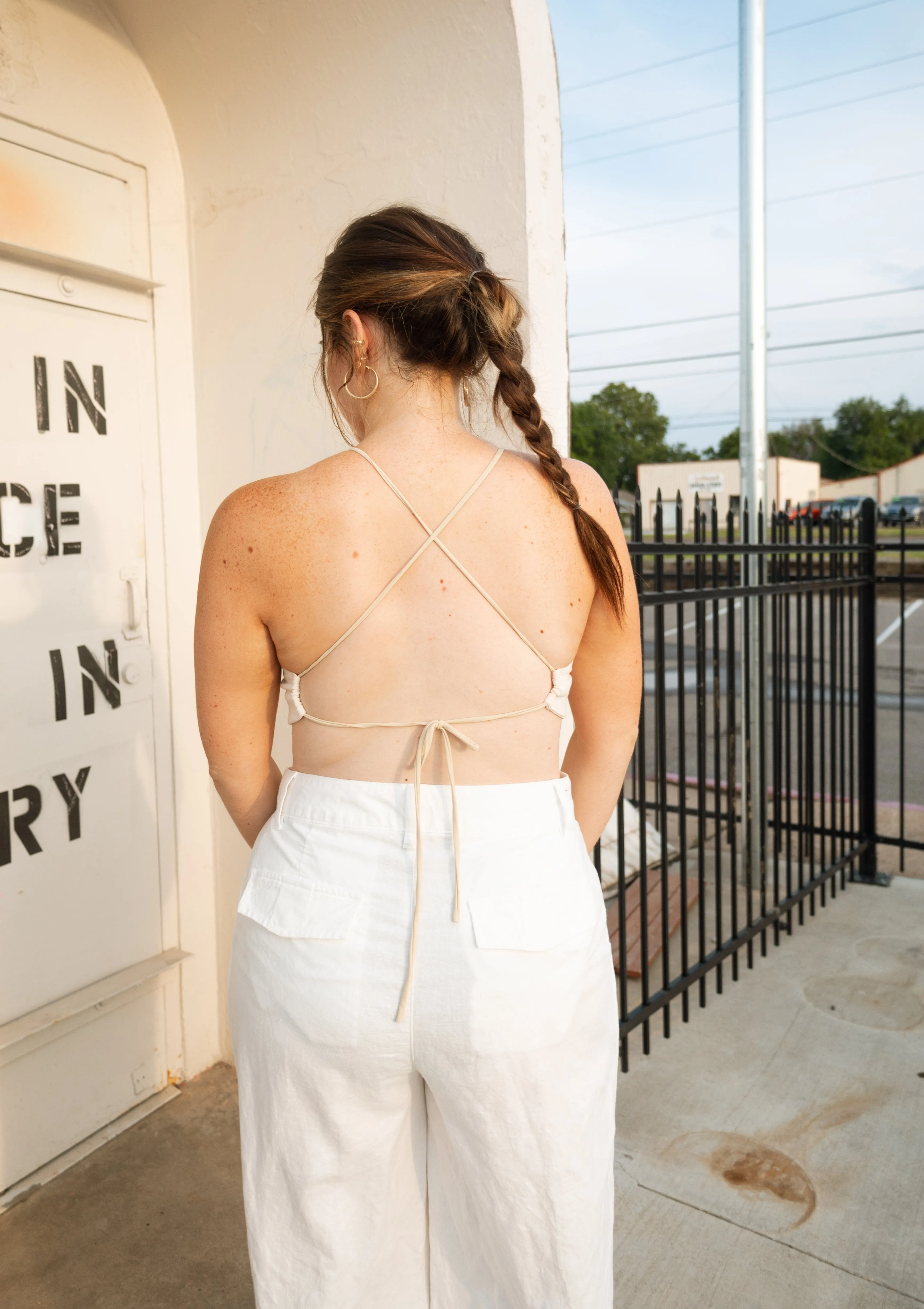 Reworked Peace Sign Off White Apron Top