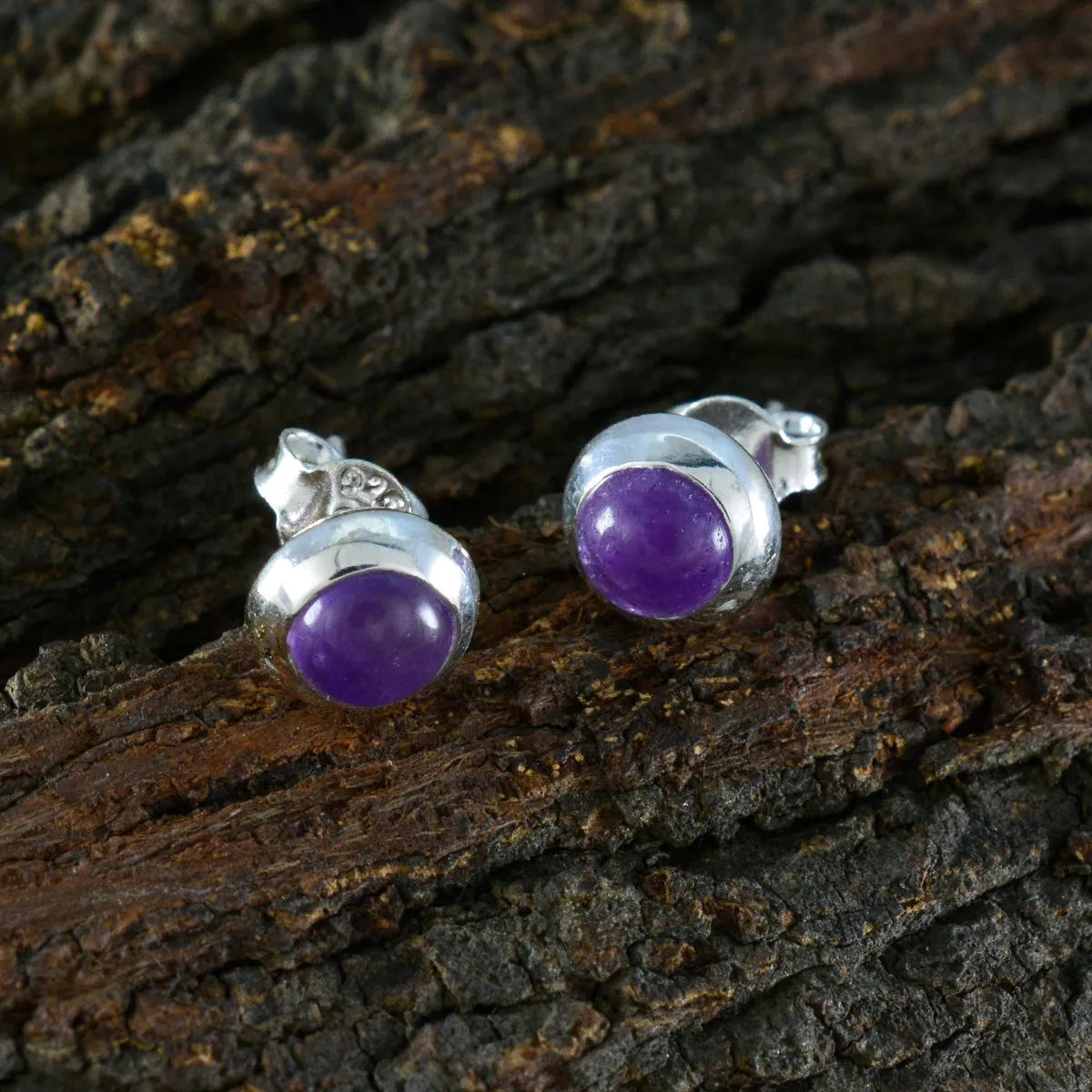 Riyo Fanciable 925 Sterling Silver Earring For Sister Amethyst Earring Bezel Setting Purple Earring Stud Earring