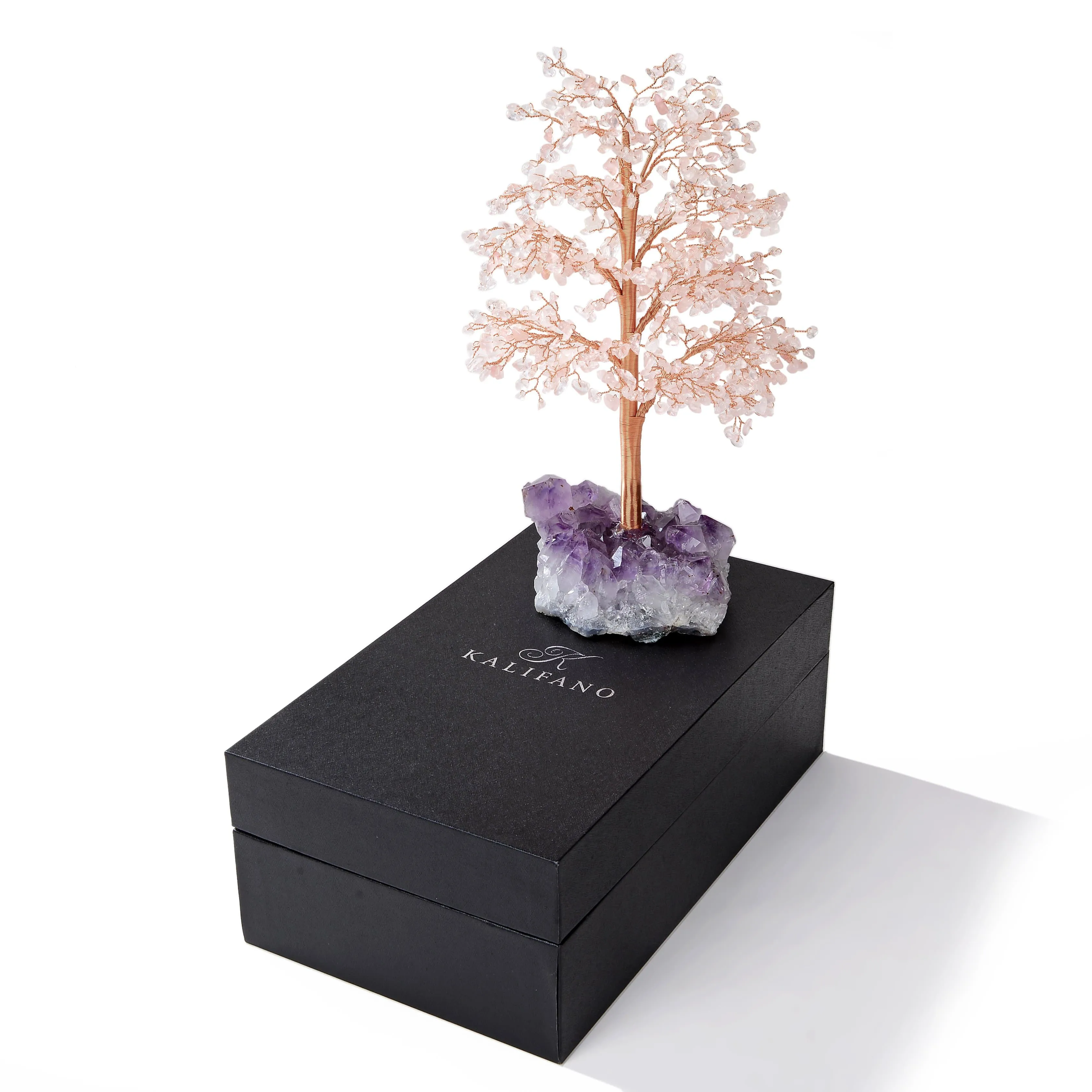 Rose Quartz Tree of Life on Amethyst Geode Base with 728 Natural Gemstones