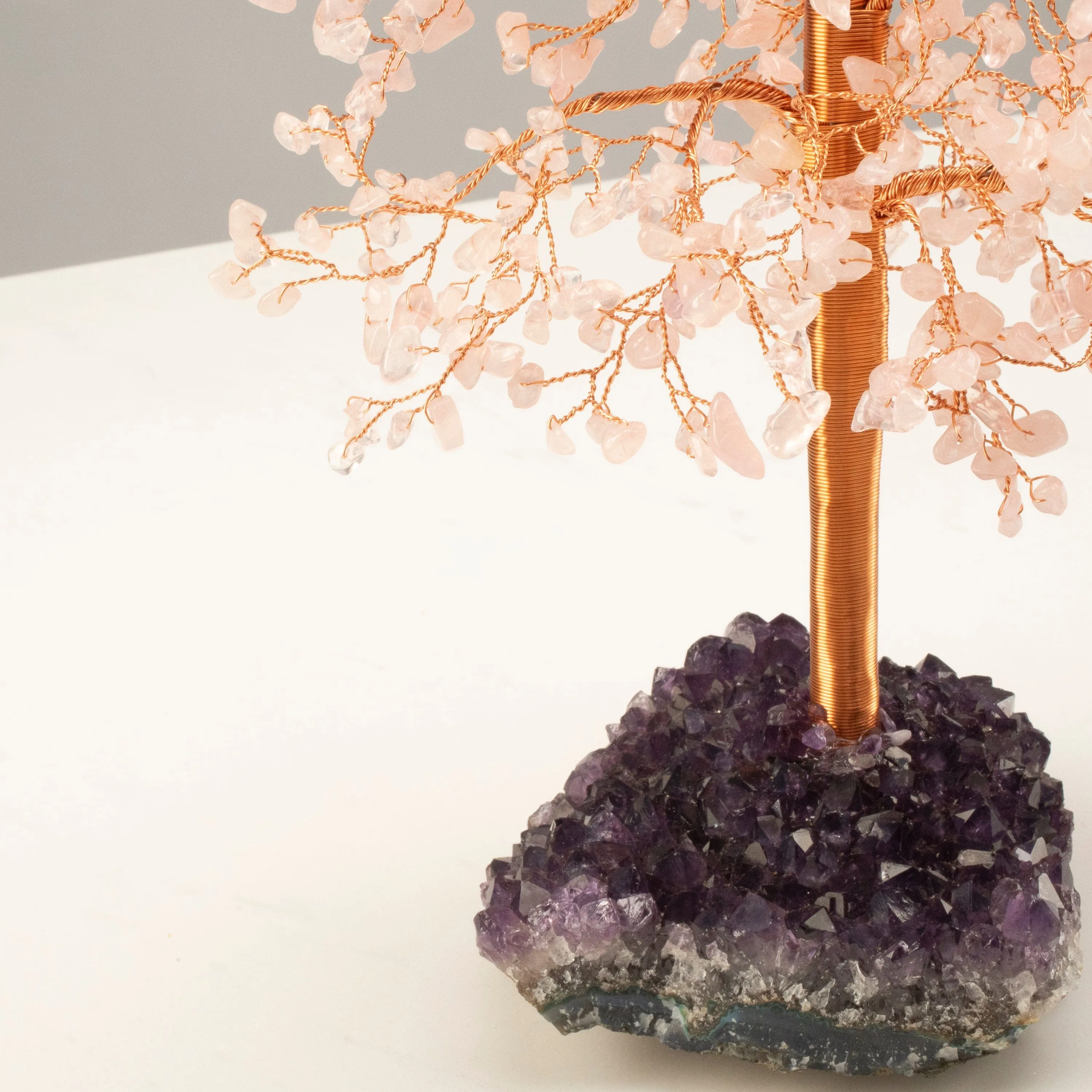 Rose Quartz Tree of Life on Amethyst Geode Base with 728 Natural Gemstones