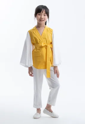 Ruffled Sleeves Collared Open Blouse with Belt