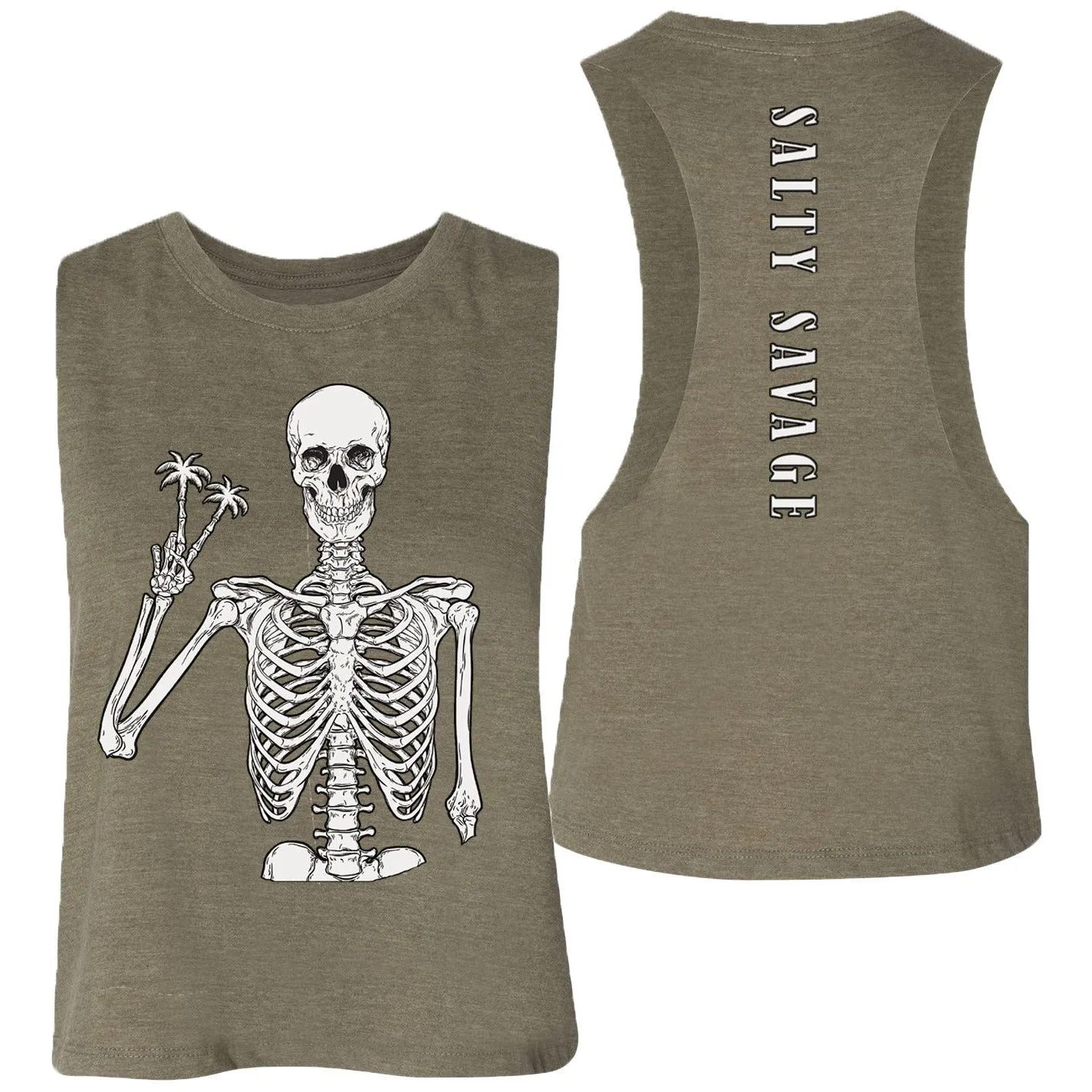 Salty Savage Ladies "Peace Skeleton" Flowy Crop Tank