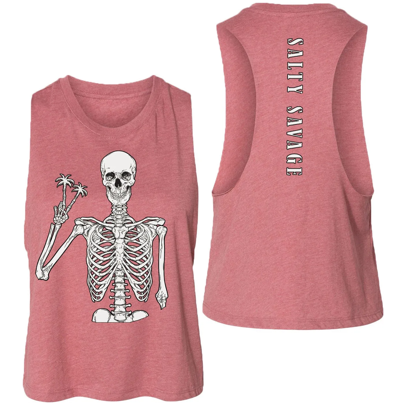 Salty Savage Ladies "Peace Skeleton" Flowy Crop Tank