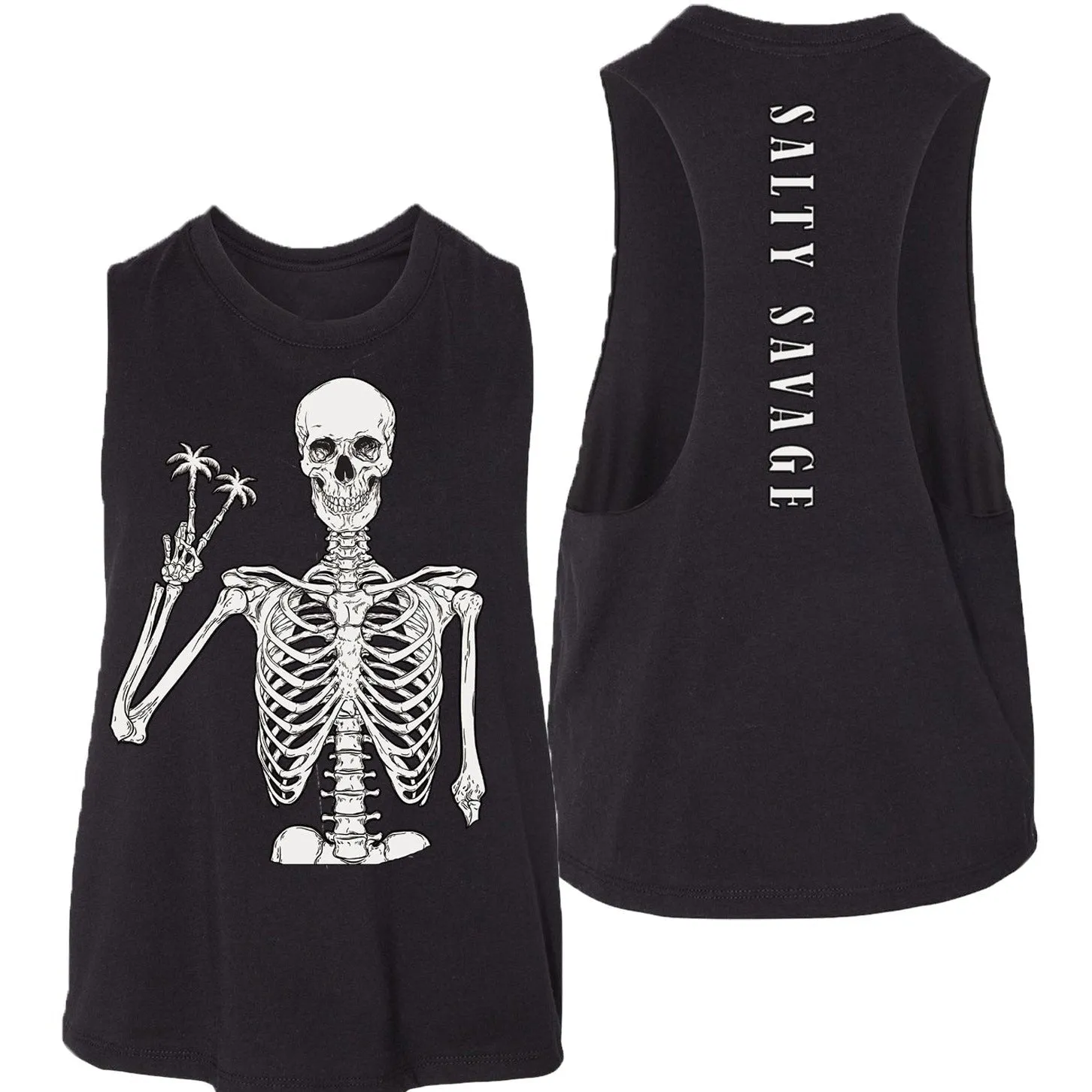 Salty Savage Ladies "Peace Skeleton" Flowy Crop Tank