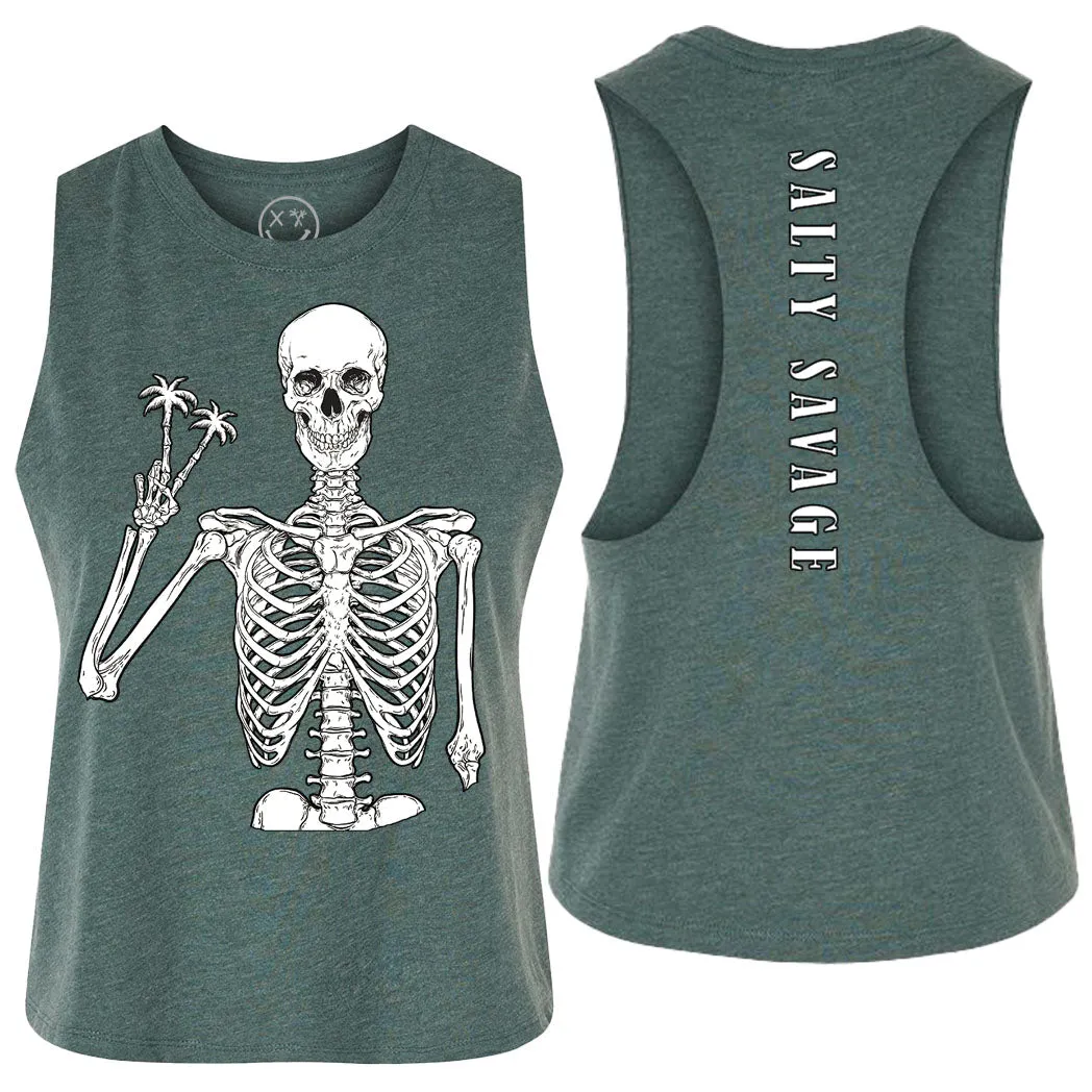 Salty Savage Ladies "Peace Skeleton" Flowy Crop Tank