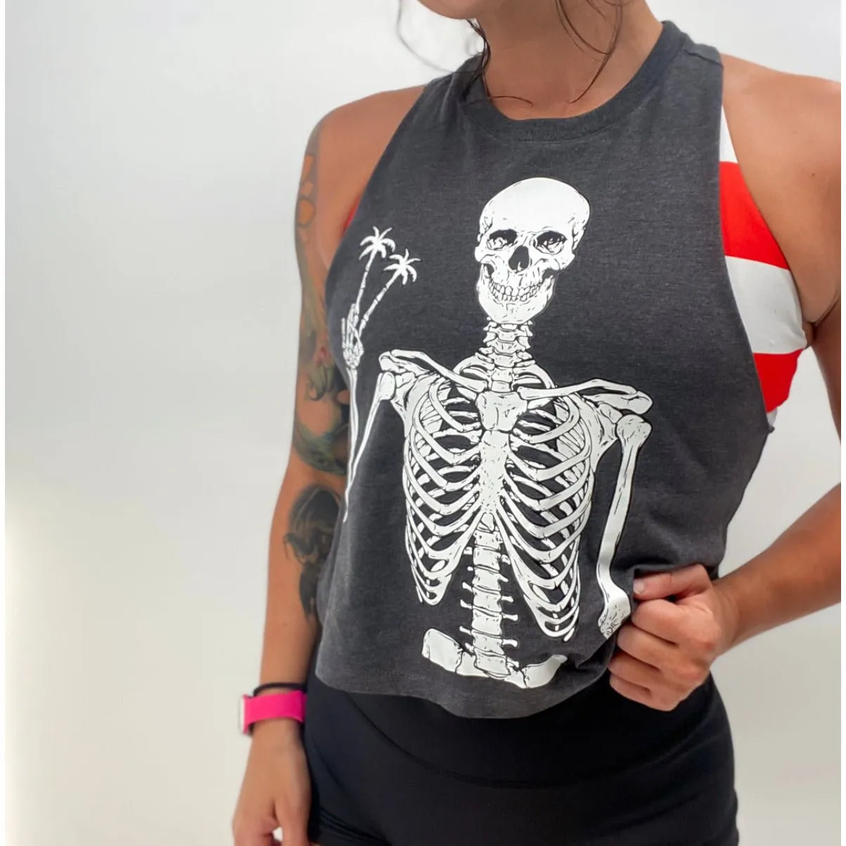 Salty Savage Ladies "Peace Skeleton" Flowy Crop Tank