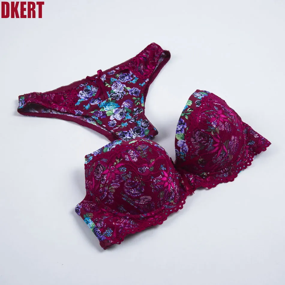 Sexy Lace Print Bra Brief Sets Push up Women's Underwear Set