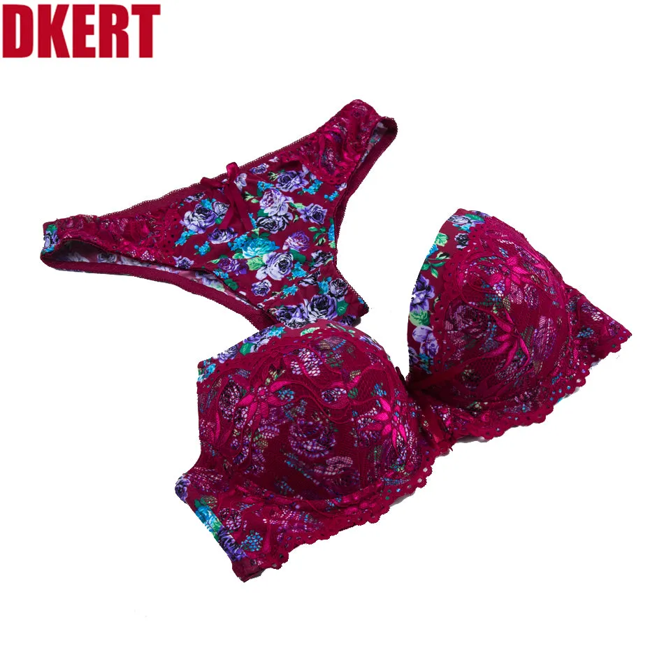 Sexy Lace Print Bra Brief Sets Push up Women's Underwear Set