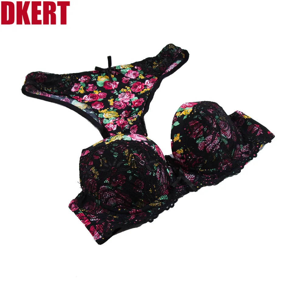 Sexy Lace Print Bra Brief Sets Push up Women's Underwear Set