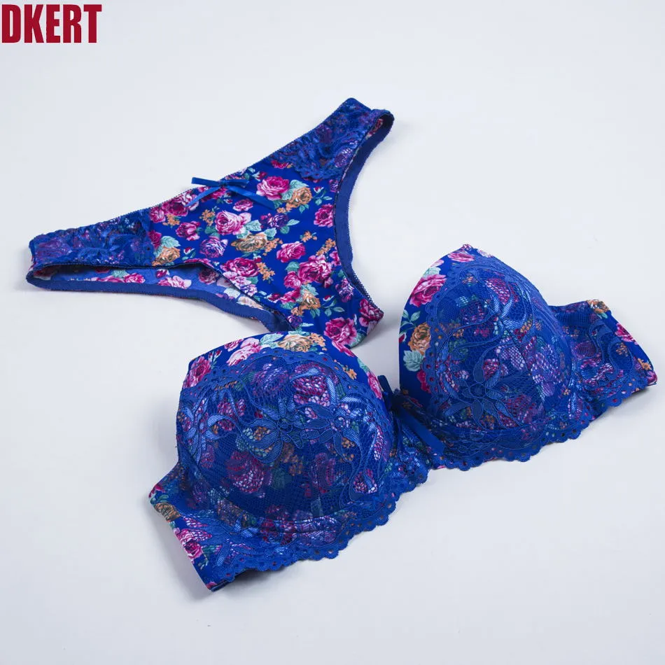 Sexy Lace Print Bra Brief Sets Push up Women's Underwear Set