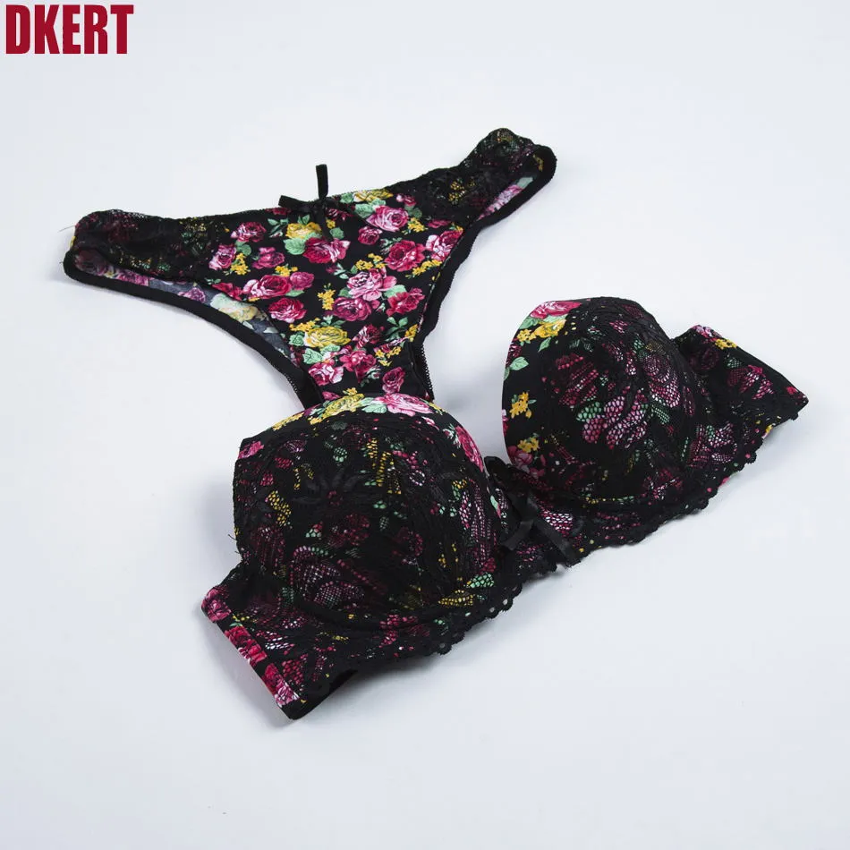 Sexy Lace Print Bra Brief Sets Push up Women's Underwear Set