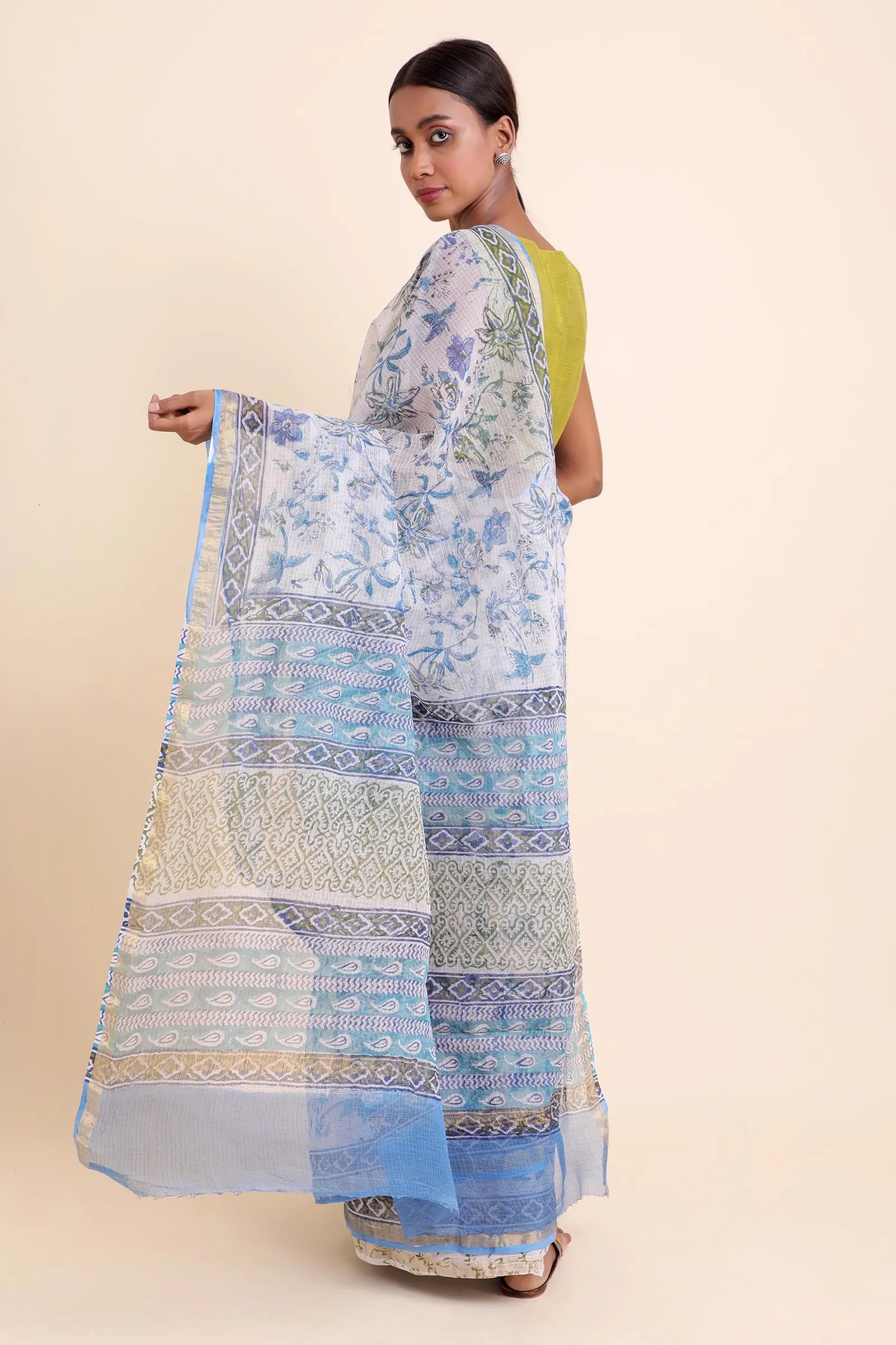 Shiuli Kota Doria Handblock Saree