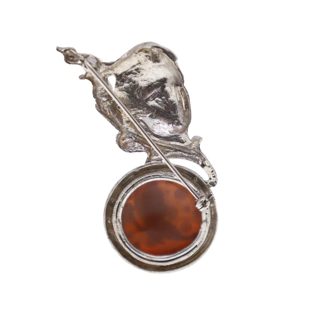 Silver State Lady with Flowing Hair Butterfly Cameo Brooch