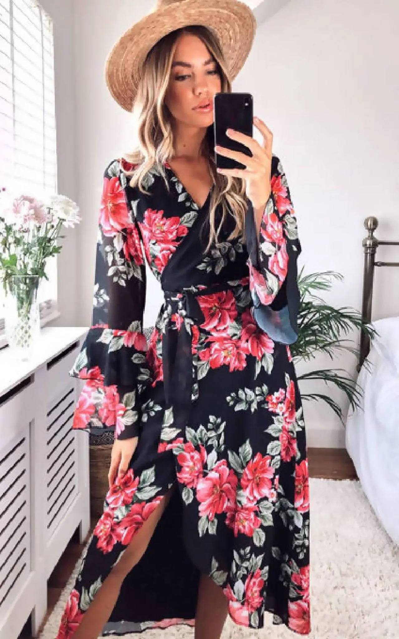 Slaytwins Issy Tiered Sleeve Wrap Midi Dress