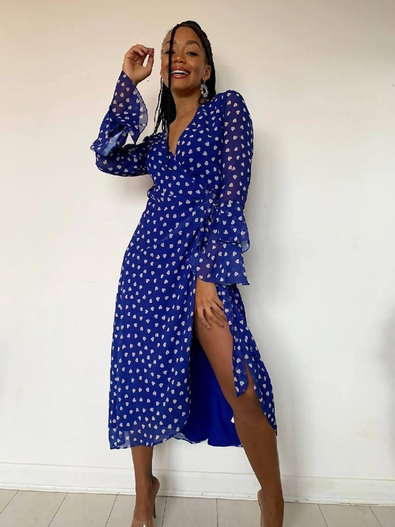 Slaytwins Issy Tiered Sleeve Wrap Midi Dress