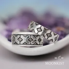 Sterling Silver Geometric Matching Wedding Ring Set | Moonkist Designs