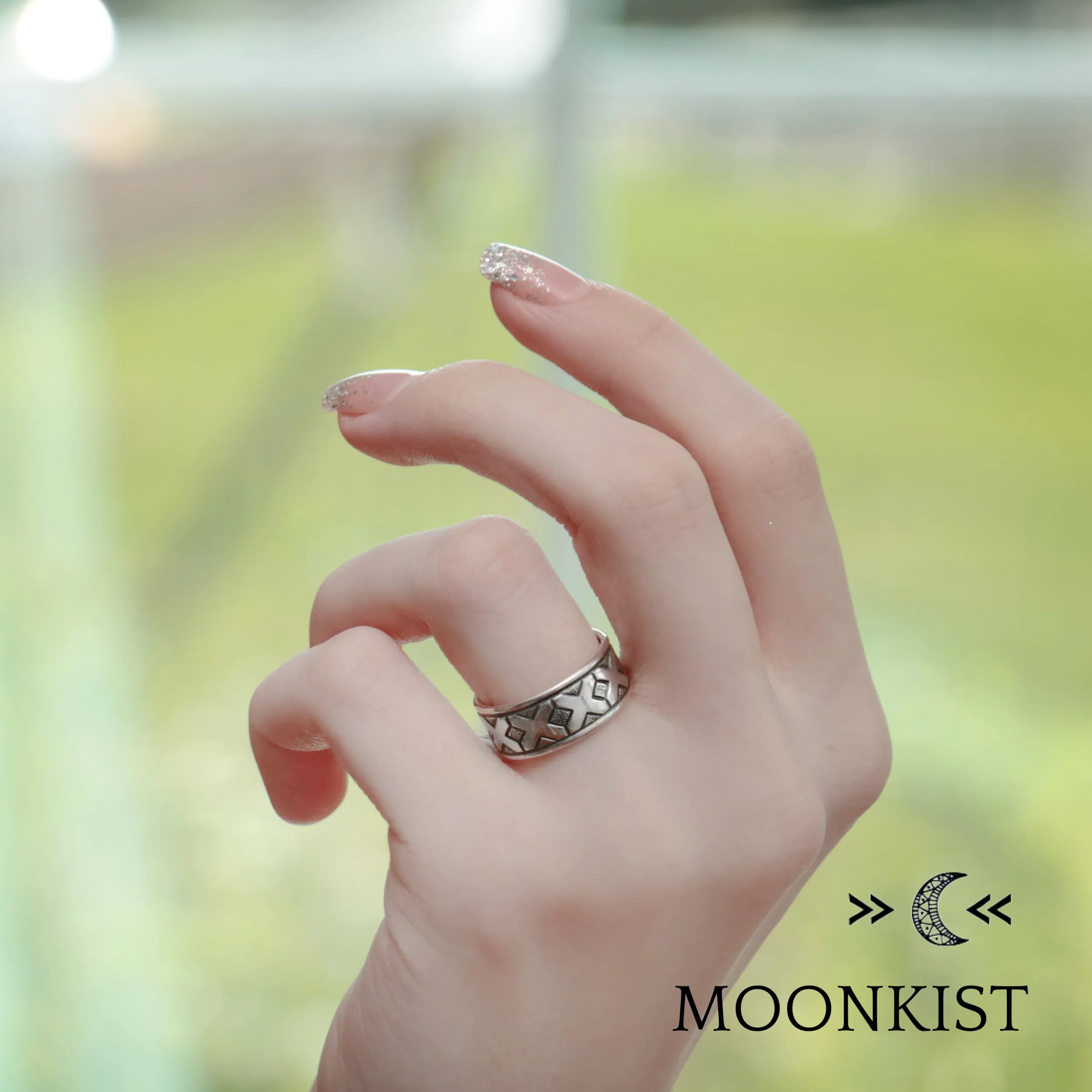 Sterling Silver Geometric Matching Wedding Ring Set | Moonkist Designs