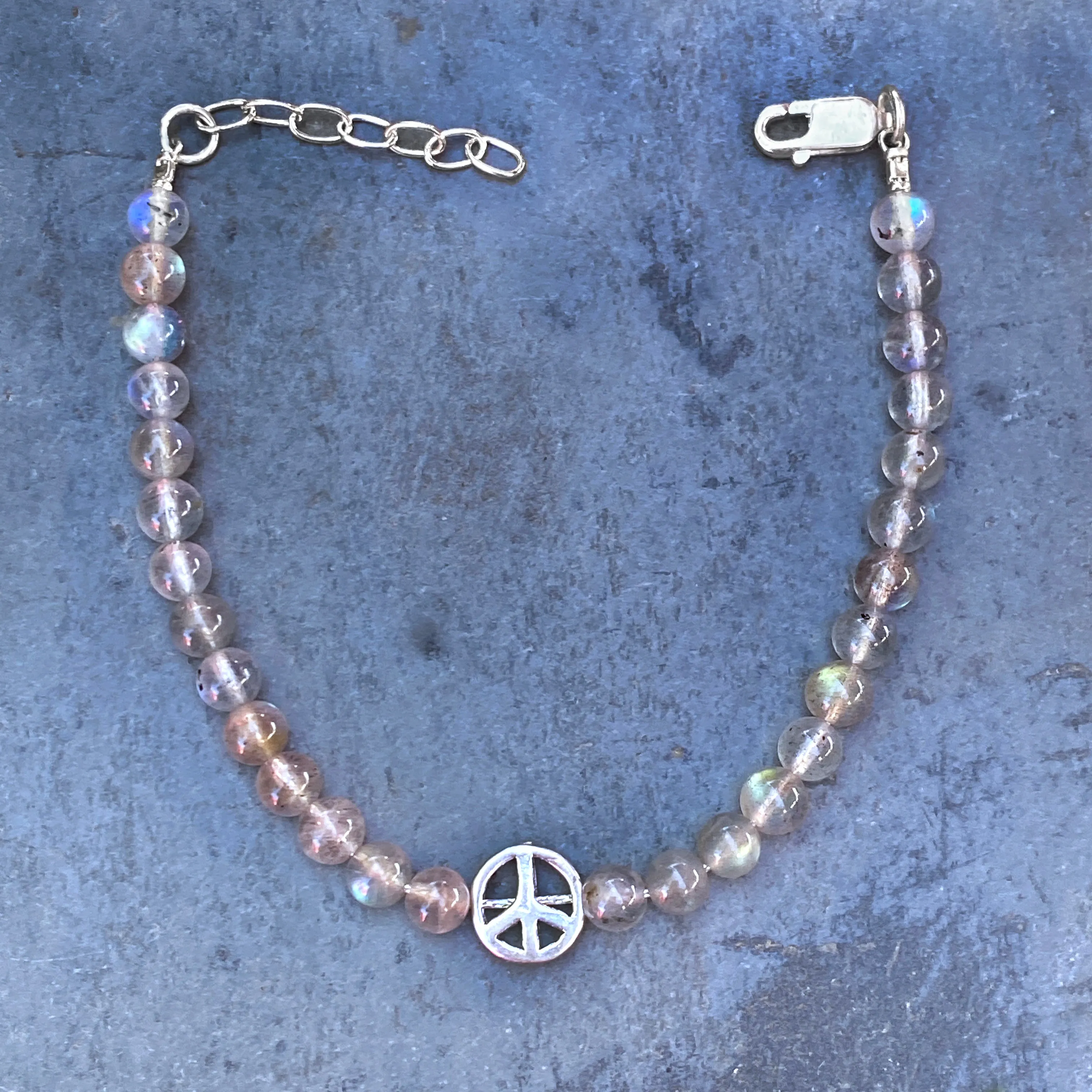 Sterling Silver Peace and Labradorite gemstone Bracelet