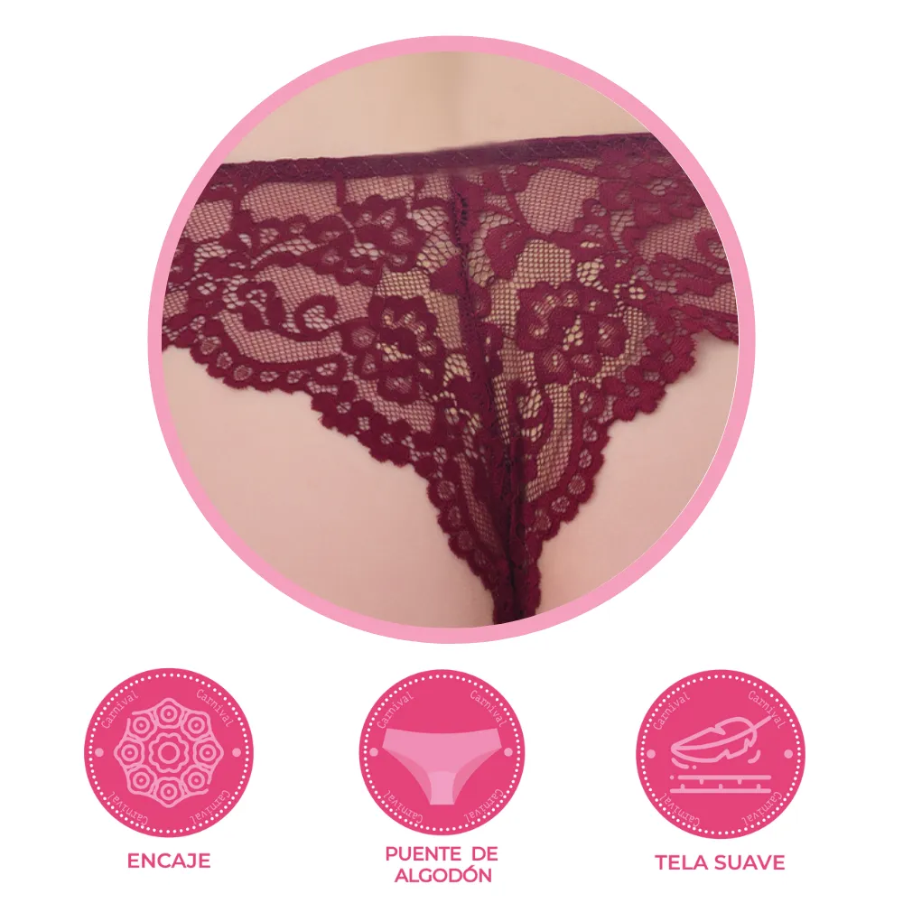 Tanga coordinable con detalles de encaje vino 74429 Lady Carnival