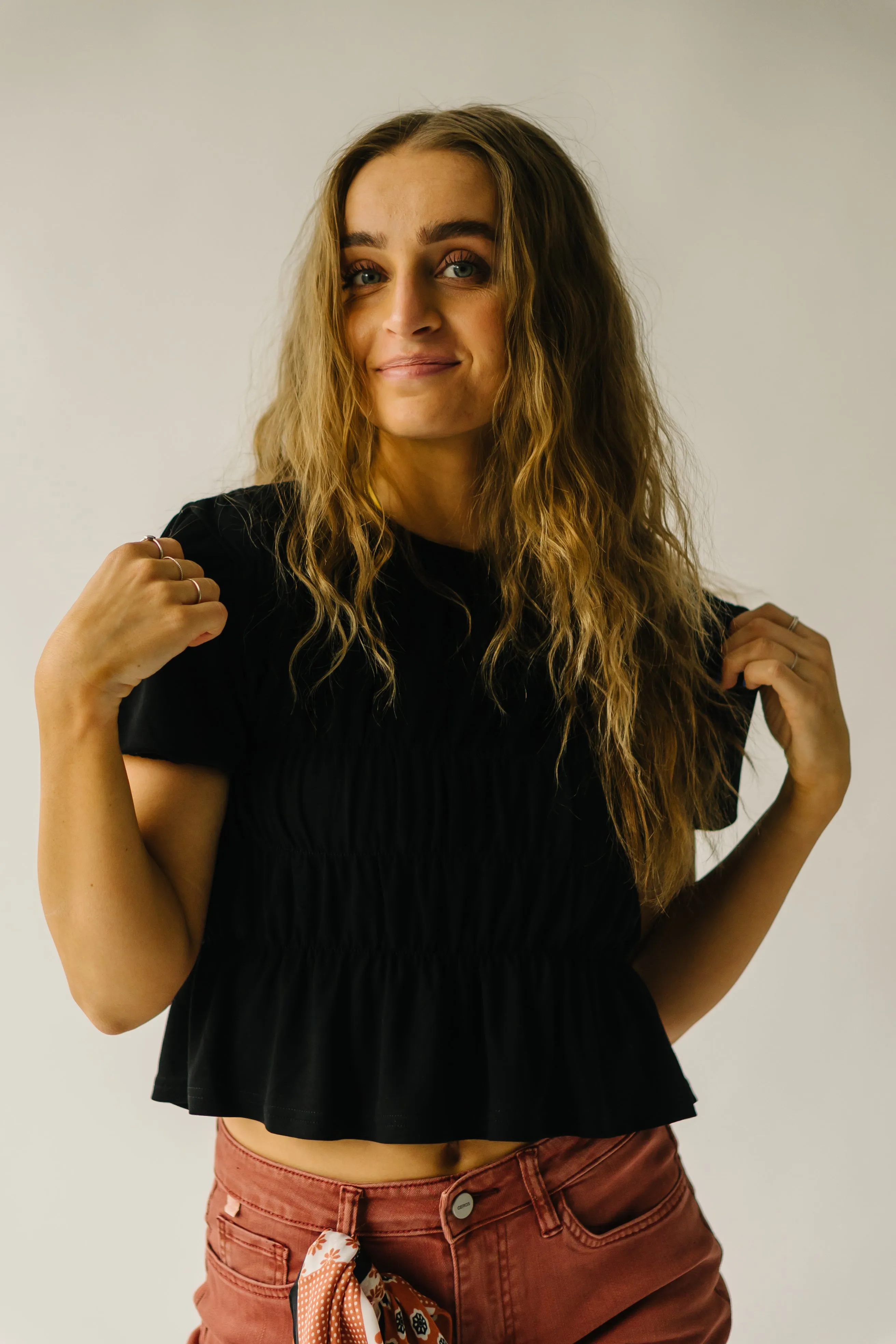 The Altus Smocked Detail Blouse in Black