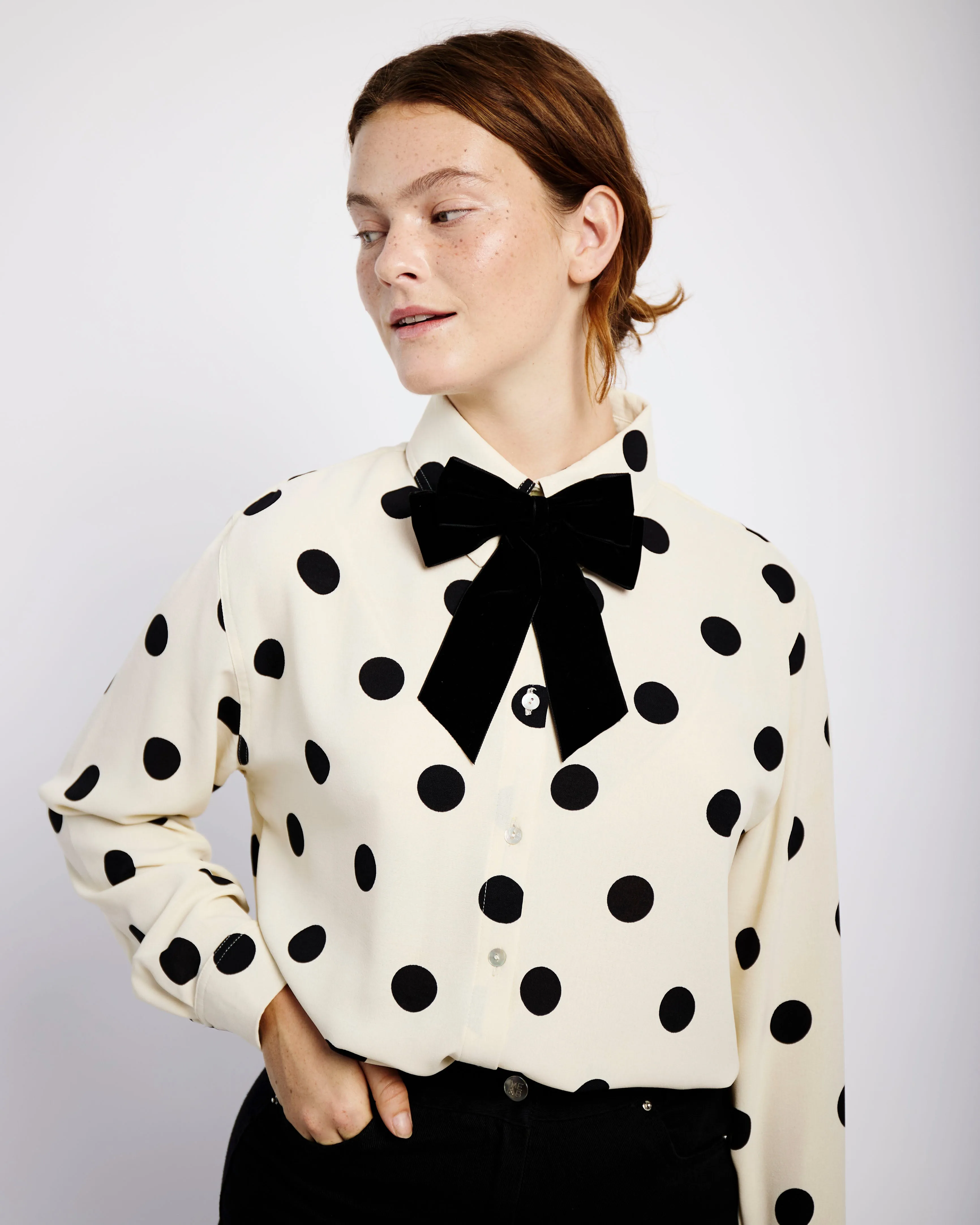 The Essential Shirt in Black and Cream Spot