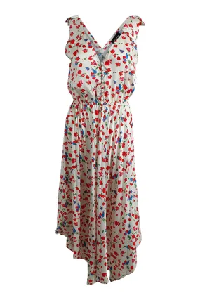 THE KOOPLES Ivory Satin Country Flowers Midi Dress (1 | EU 36 | UK 10 | IT 42)