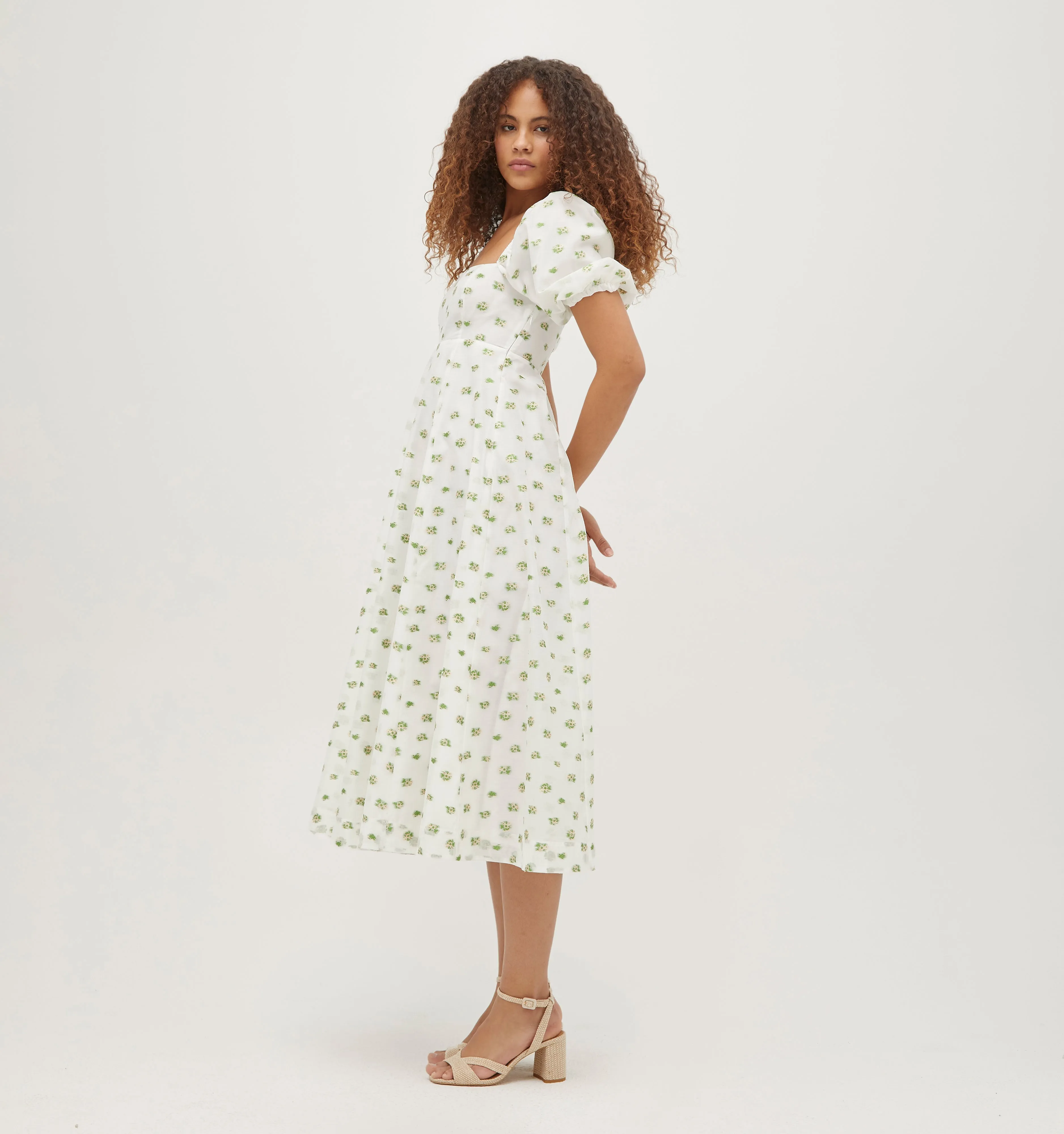 The Organza Matilda Dress - Olive/Coral Floral Jacquard