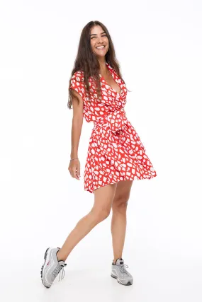 THE POINT DRESS SHORT - GIRAFFE RED AND WHITE