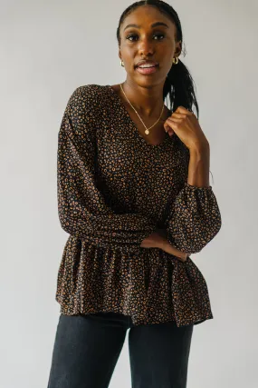 The Solana V-Neck Cheetah Peplum in Black   Terracotta