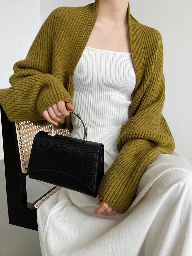 Touka Knitted Shrug Scarf - Olive Green