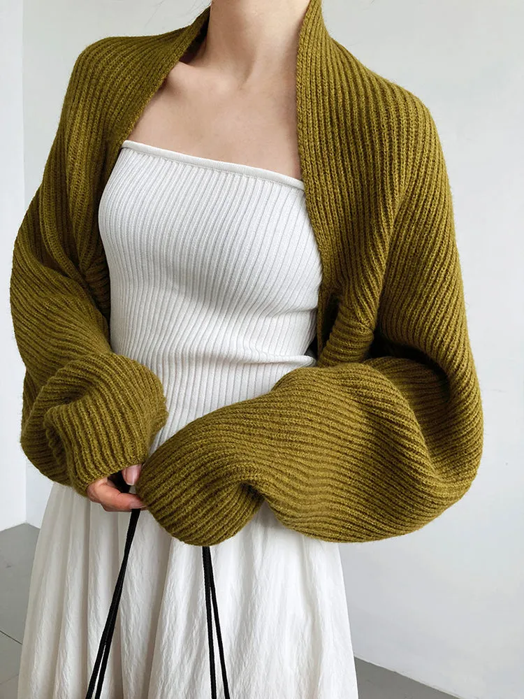 Touka Knitted Shrug Scarf - Olive Green