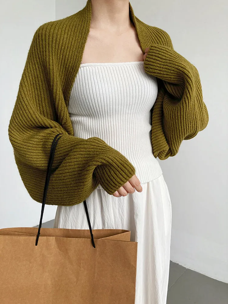 Touka Knitted Shrug Scarf - Olive Green