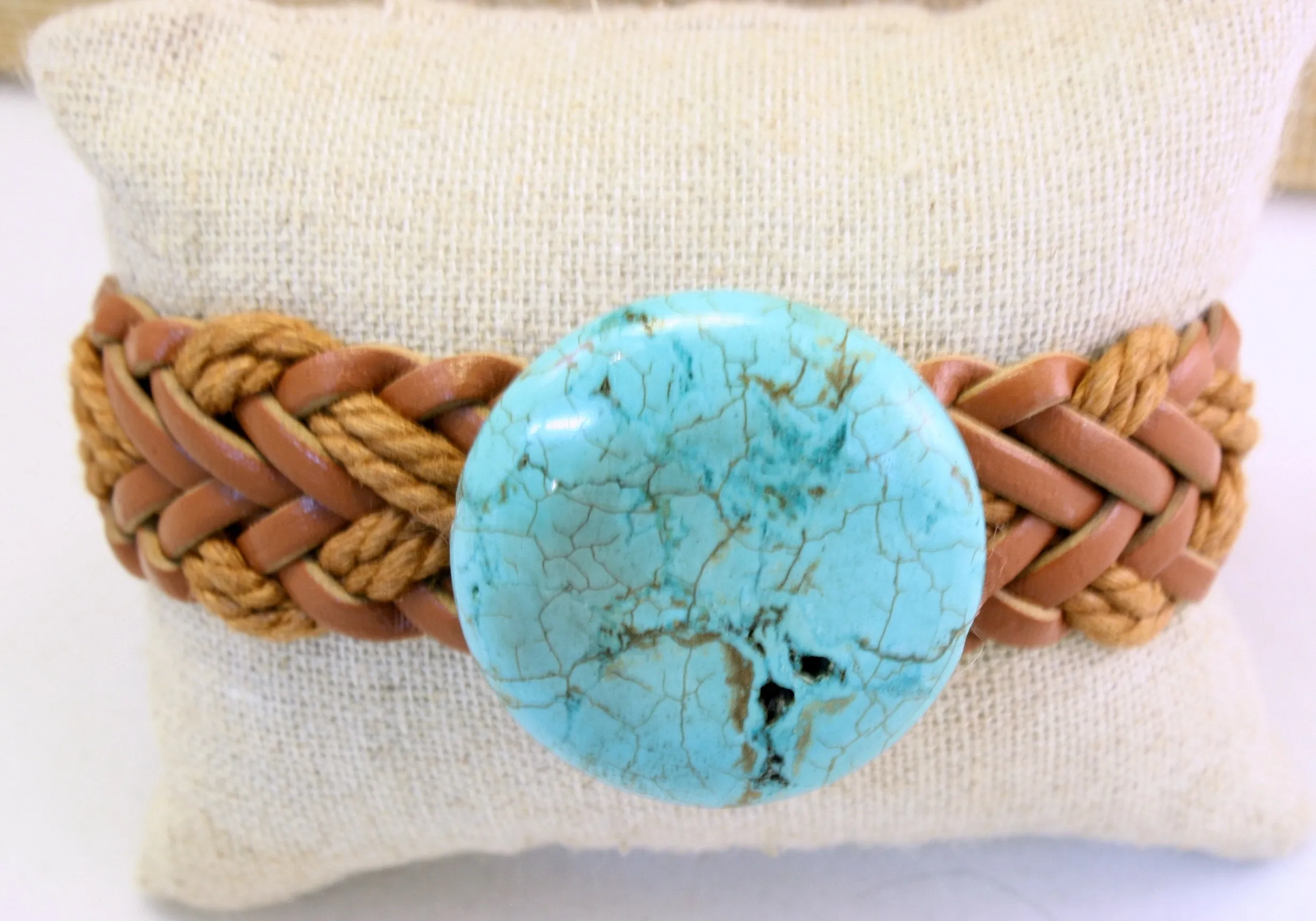 Turquoise Braided Leather Buckle Bracelet