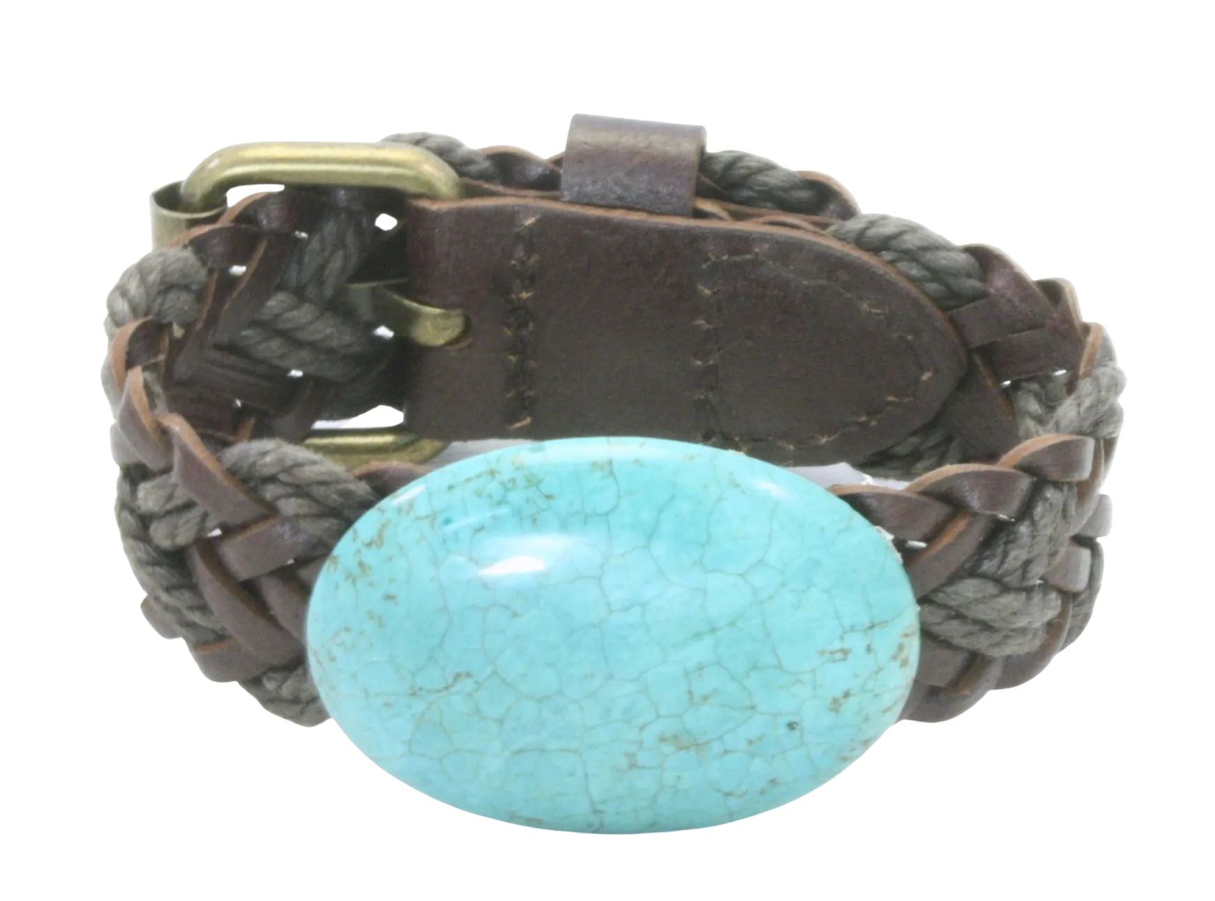 Turquoise Braided Leather Buckle Bracelet