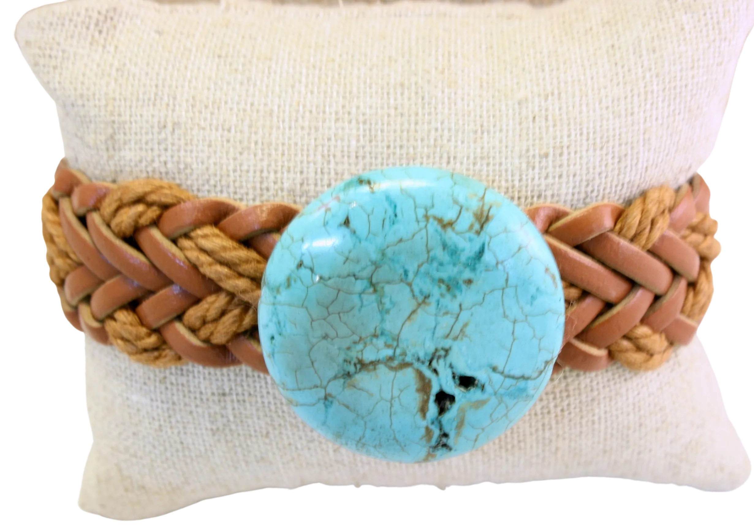 Turquoise Braided Leather Buckle Bracelet